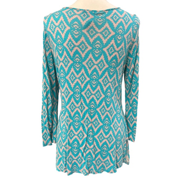 INC International Concepts embroidered tunic top size large turquoise tan gold - Picture 6 of 9